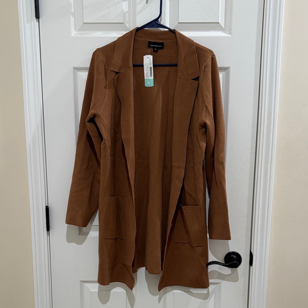 Brown Open Front Cardigan